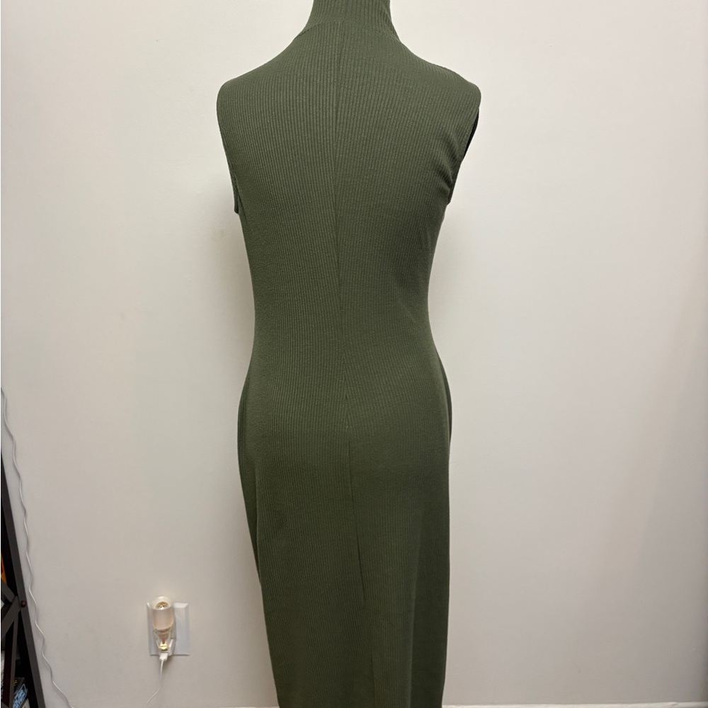 Calvin Klein Olive Green Sleeveless Turtleneck Midi Dress - Picture 2 of 3